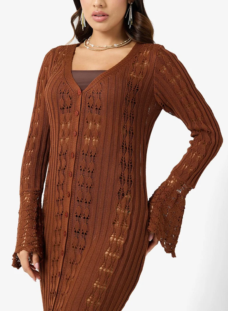 Ginger  V Neck Crochet Beach Dress with Slit for Women | Best Price UAE